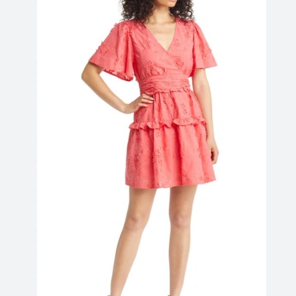 226096 XXL Flutter Sleeve Boho Patchwork Dress: Pink Flora Aura